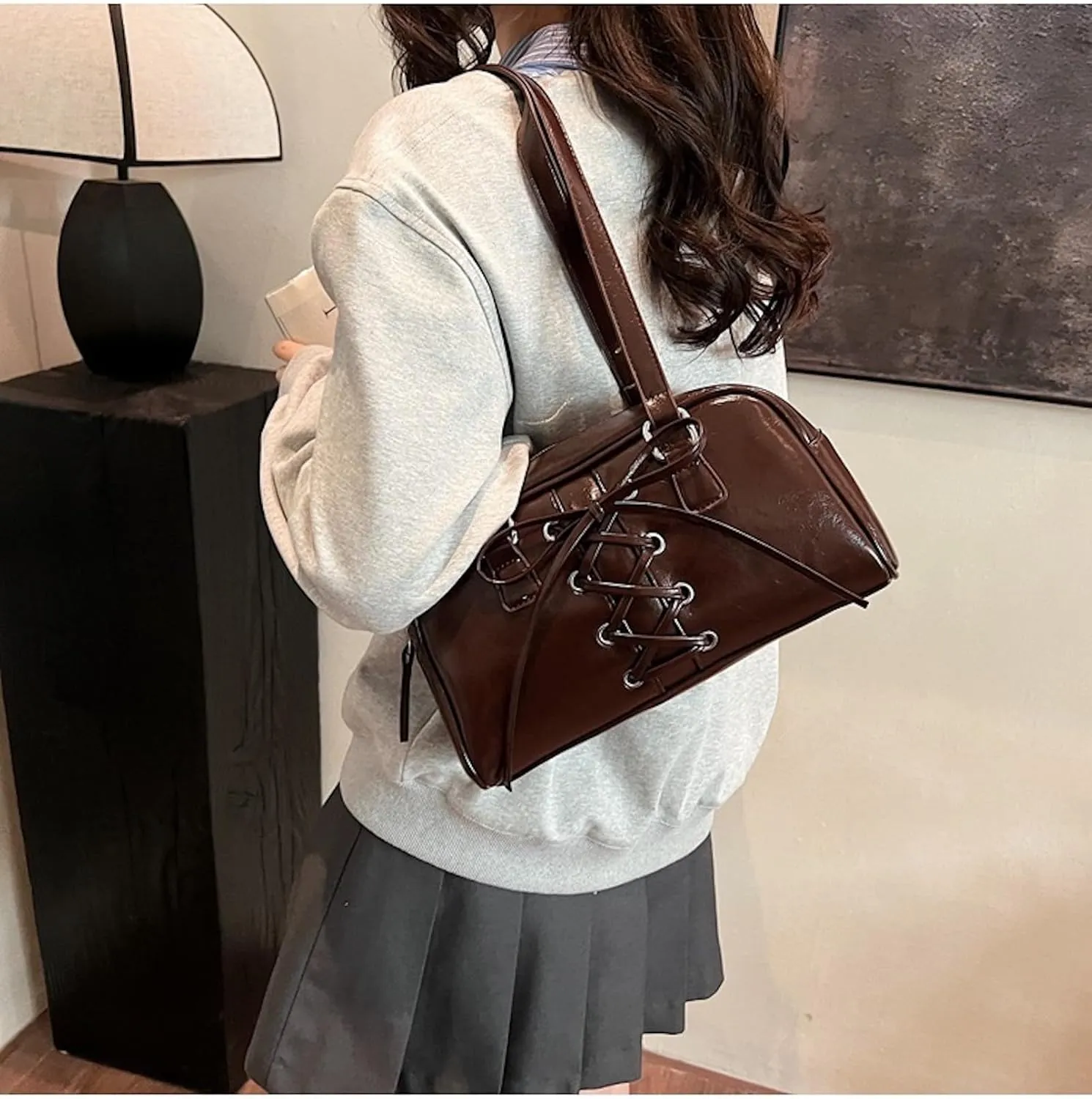Coquette Leather Shoulder Purse Bow Tie Balletcore Boston Bag Handbag Women Trendy Purse 2025