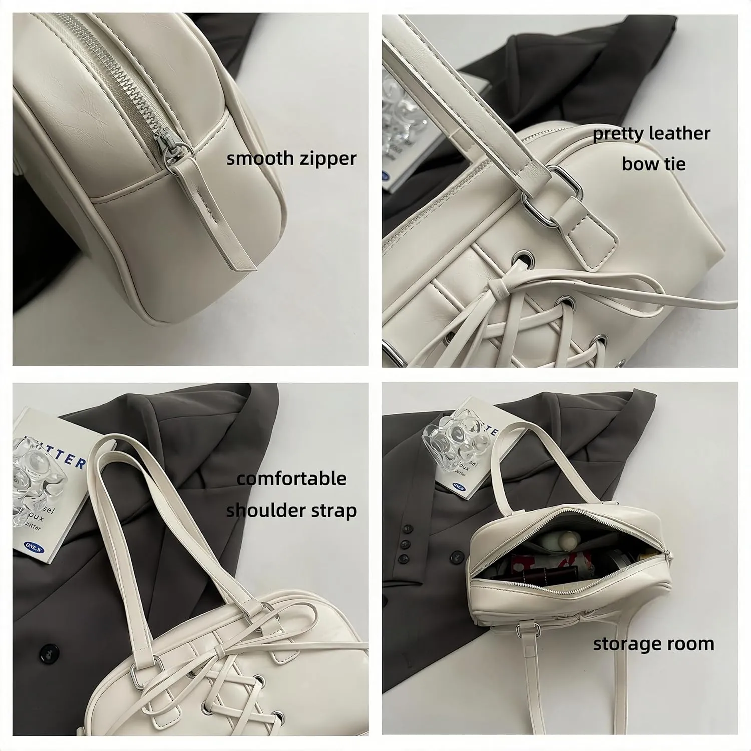 Coquette Leather Shoulder Purse Bow Tie Balletcore Boston Bag Handbag Women Trendy Purse 2025