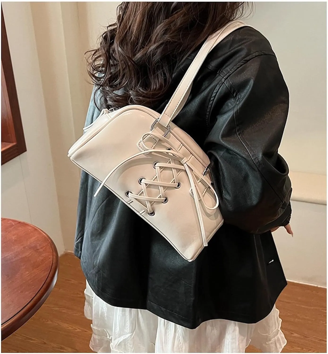 Coquette Leather Shoulder Purse Bow Tie Balletcore Boston Bag Handbag Women Trendy Purse 2025