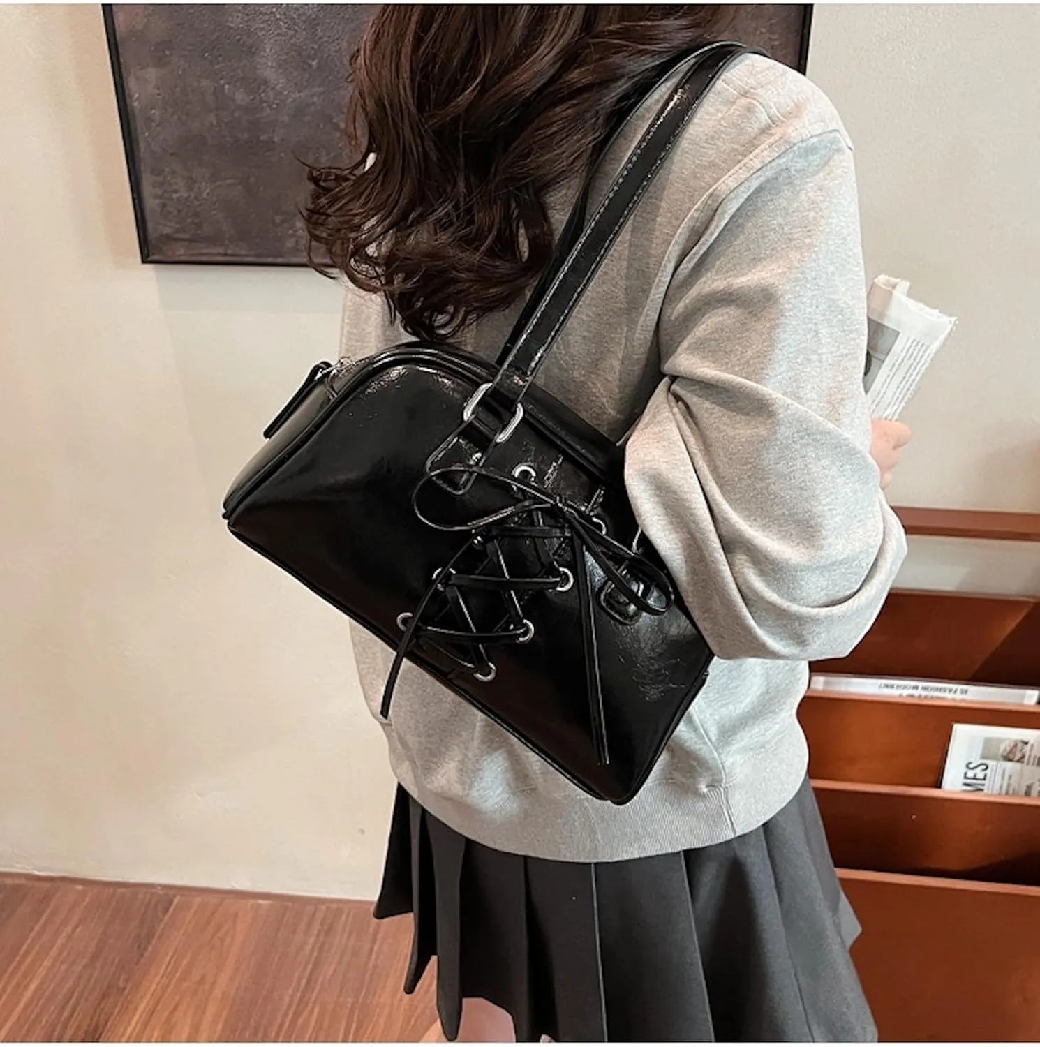 Coquette Leather Shoulder Purse Bow Tie Balletcore Boston Bag Handbag Women Trendy Purse 2025