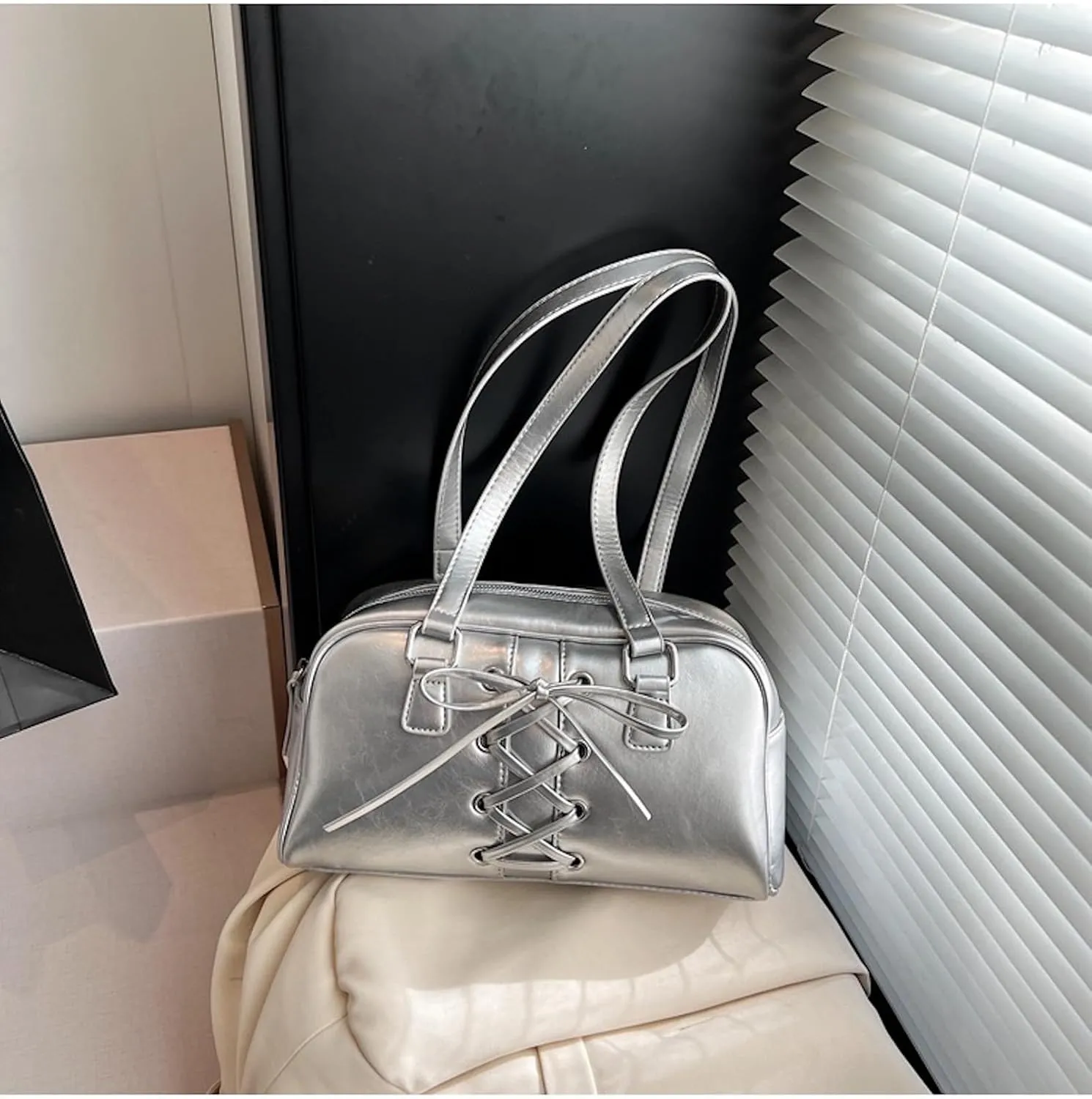 Coquette Leather Shoulder Purse Bow Tie Balletcore Boston Bag Handbag Women Trendy Purse 2025