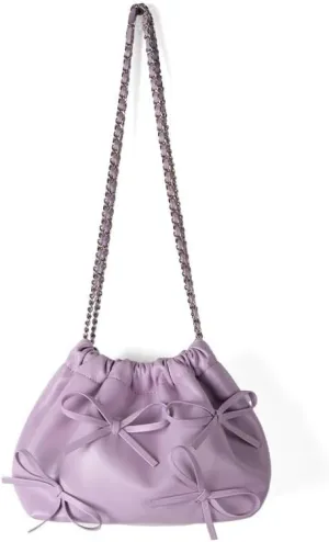 Coquette Shoulder Bag Women Bow Tie Balletcore Crossbody Bag Adjustable PU Leather Shoulder Purse Bucket Bag