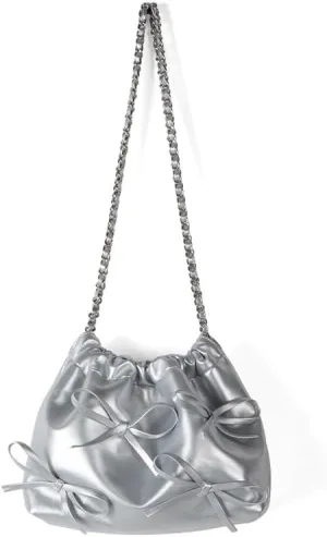 Coquette Shoulder Bag Women Bow Tie Balletcore Crossbody Bag Adjustable PU Leather Shoulder Purse Bucket Bag
