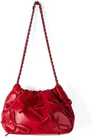 Coquette Shoulder Bag Women Bow Tie Balletcore Crossbody Bag Adjustable PU Leather Shoulder Purse Bucket Bag