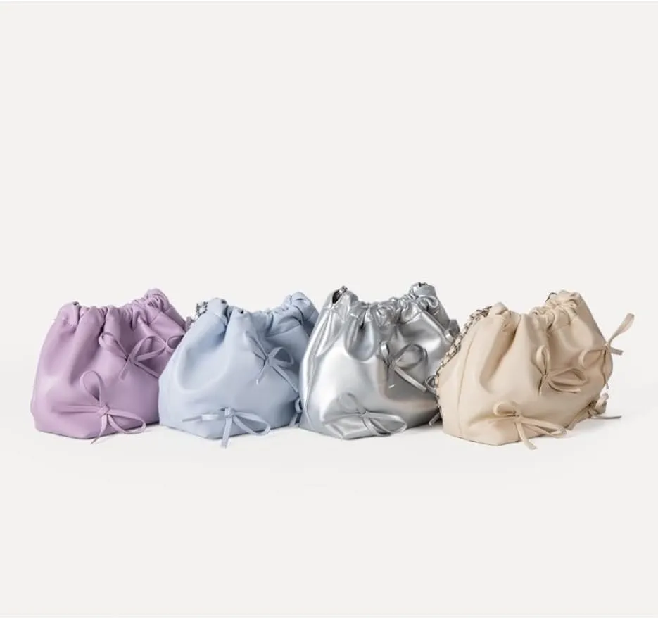 Coquette Shoulder Bag Women Bow Tie Balletcore Crossbody Bag Adjustable PU Leather Shoulder Purse Bucket Bag