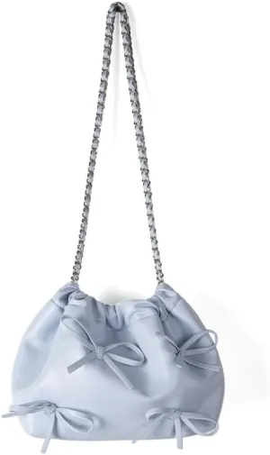Coquette Shoulder Bag Women Bow Tie Balletcore Crossbody Bag Adjustable PU Leather Shoulder Purse Bucket Bag