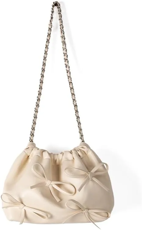Coquette Shoulder Bag Women Bow Tie Balletcore Crossbody Bag Adjustable PU Leather Shoulder Purse Bucket Bag