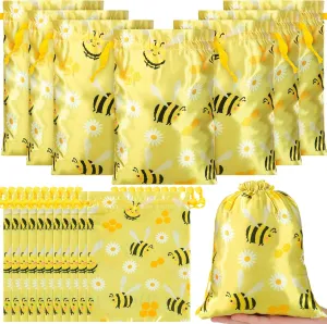 Cosblank 24 Pcs Bee Theme Bags Bee Birthday Party Gift Bags with Drawstring 7 x 9 Inch Honey Candy Treats Goodies Favors for Kid Baby Shower Party Supplies