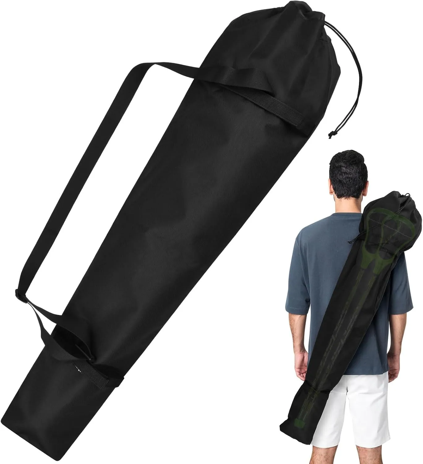 Cosmos Lacrosse Stick Bag Holds 2 Sticks, Lax Equipment Carrying Bag Portable Lacrosse Essentials Storage Pouch with Adjustable Shoulder Strap, Lacrosse Bags for Men Women, 46 Inches Length, Black
