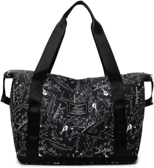Cow Print Duffle Bag with Shoulder Straps (Black)