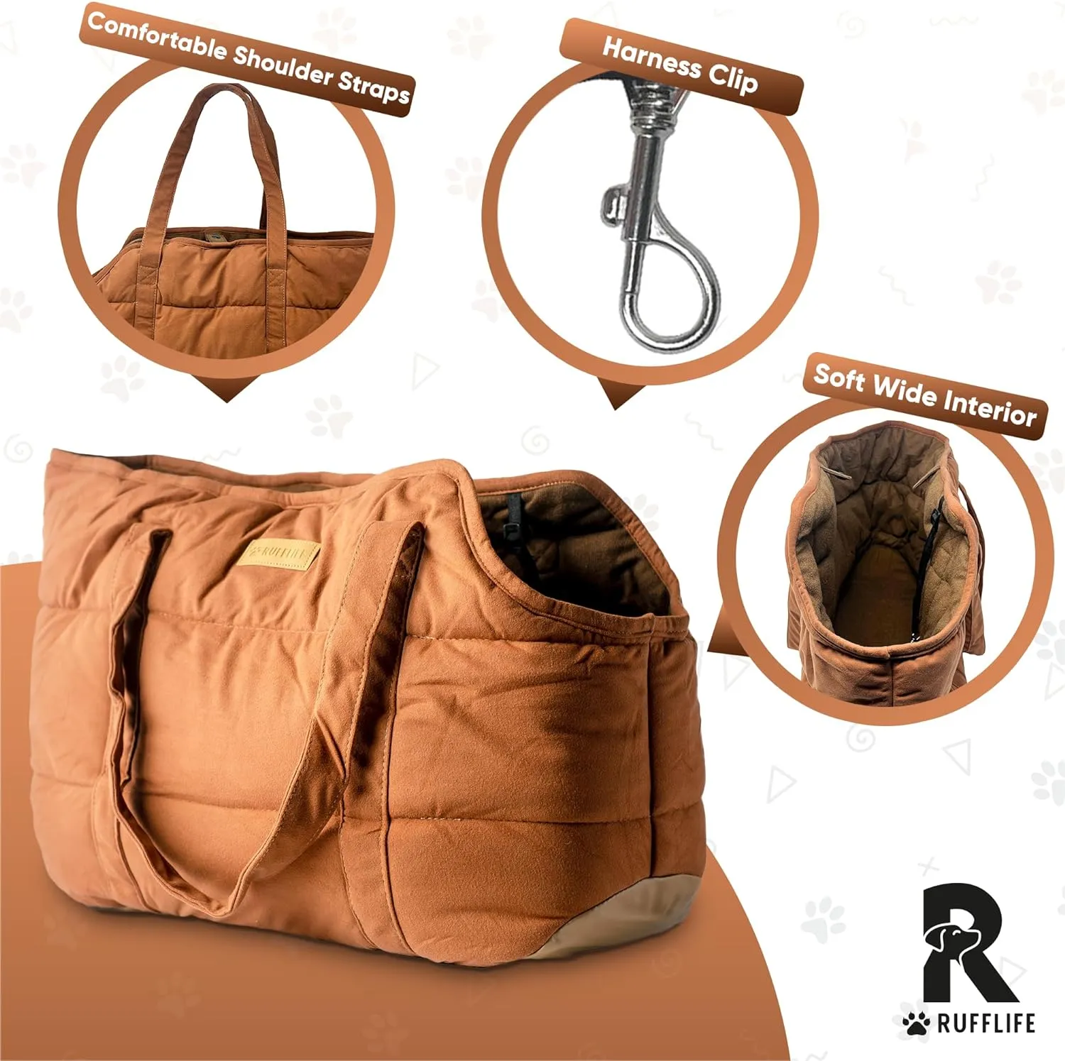 Cozy Plush Dog Purse Carrier for Small Dogs - Dog Carrier Purse with Secure Harness Clip, Dog Tote Bag for Small Dogs and Puppies - Brown