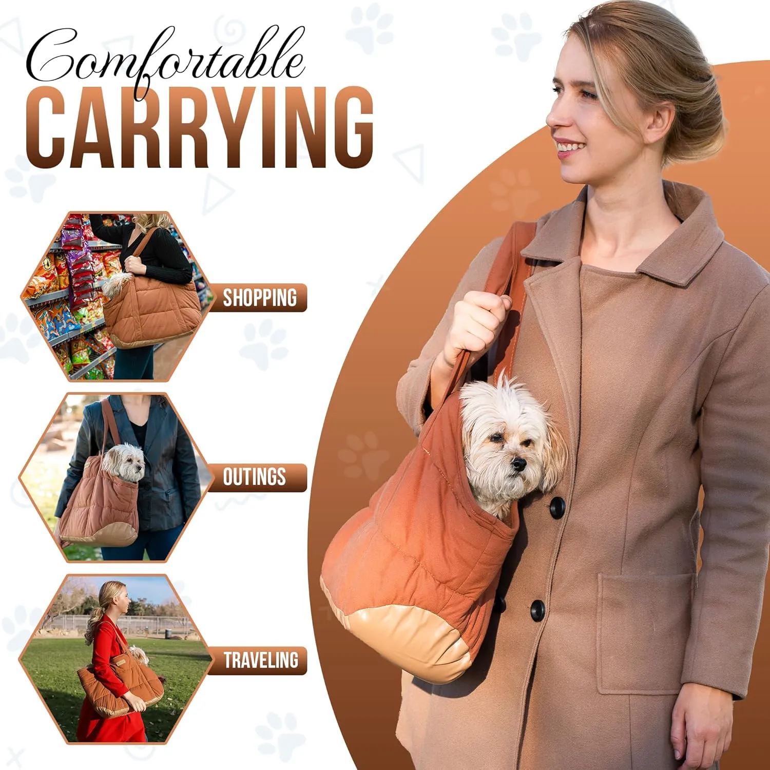 Cozy Plush Dog Purse Carrier for Small Dogs - Dog Carrier Purse with Secure Harness Clip, Dog Tote Bag for Small Dogs and Puppies - Brown