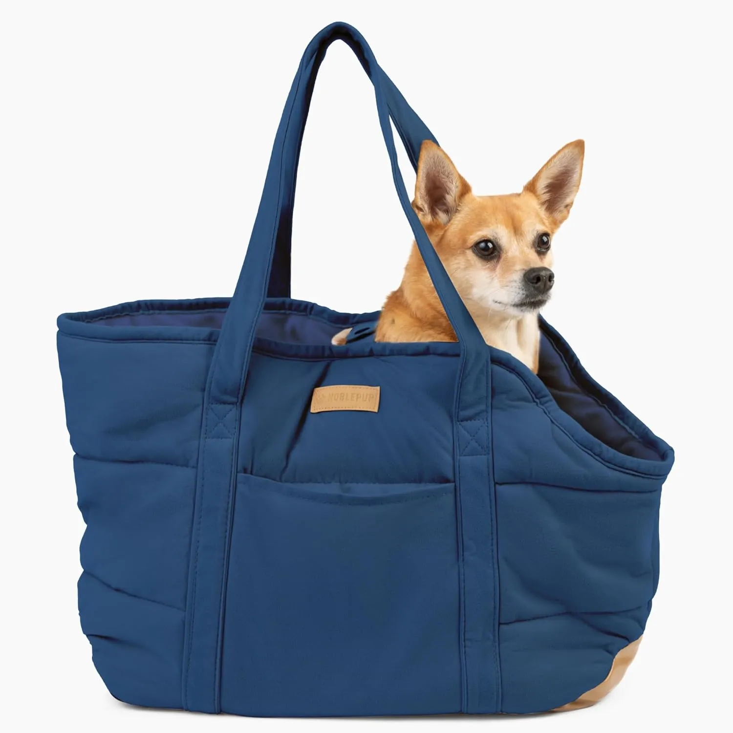 Cozy Plush Dog Purse Carrier for Small Dogs - Dog Carrier Purse with Secure Harness Clip, Dog Tote Bag for Small Dogs and Puppies - Dark Blue