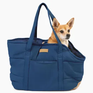 Cozy Plush Dog Purse Carrier for Small Dogs - Dog Carrier Purse with Secure Harness Clip, Dog Tote Bag for Small Dogs and Puppies - Dark Blue