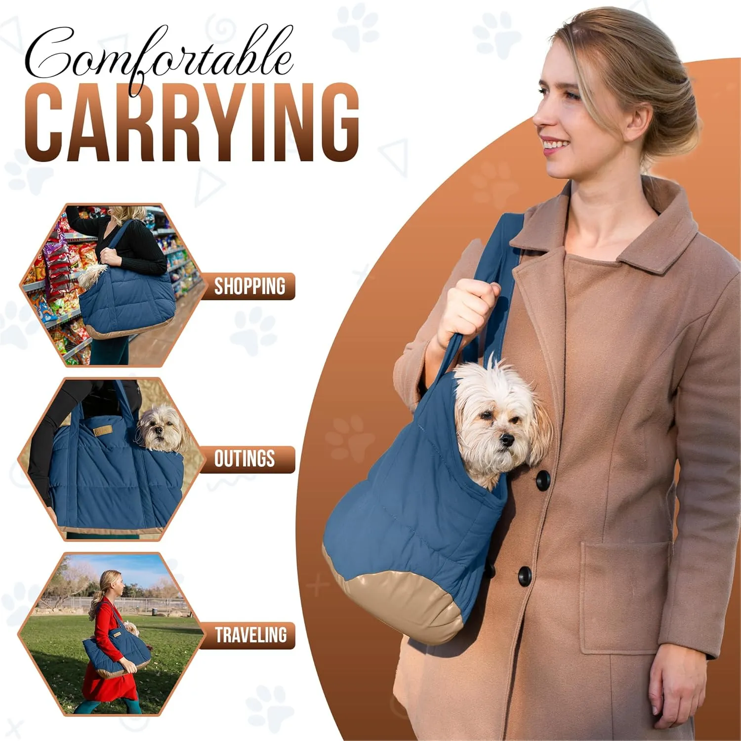 Cozy Plush Dog Purse Carrier for Small Dogs - Dog Carrier Purse with Secure Harness Clip, Dog Tote Bag for Small Dogs and Puppies - Dark Blue