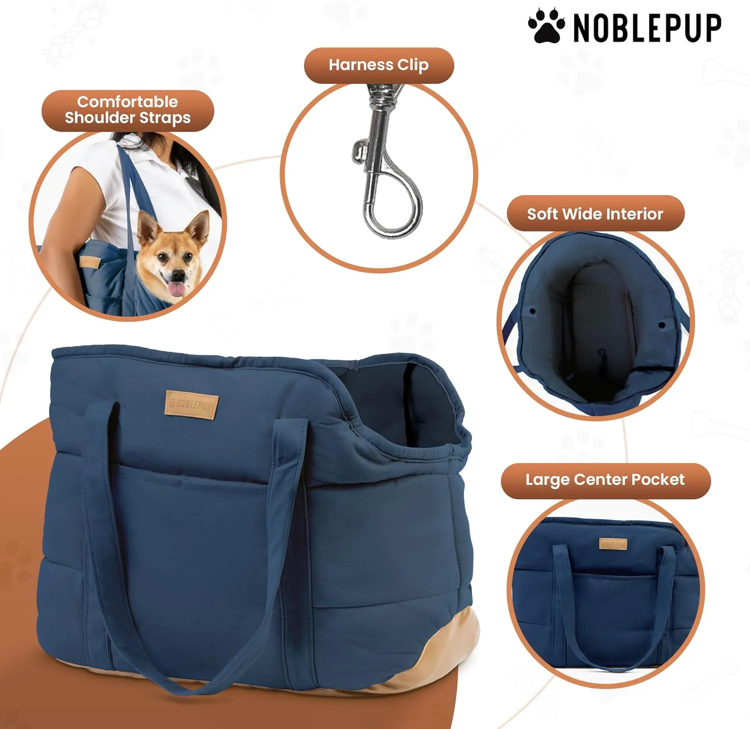 Cozy Plush Dog Purse Carrier for Small Dogs - Dog Carrier Purse with Secure Harness Clip, Dog Tote Bag for Small Dogs and Puppies - Dark Blue