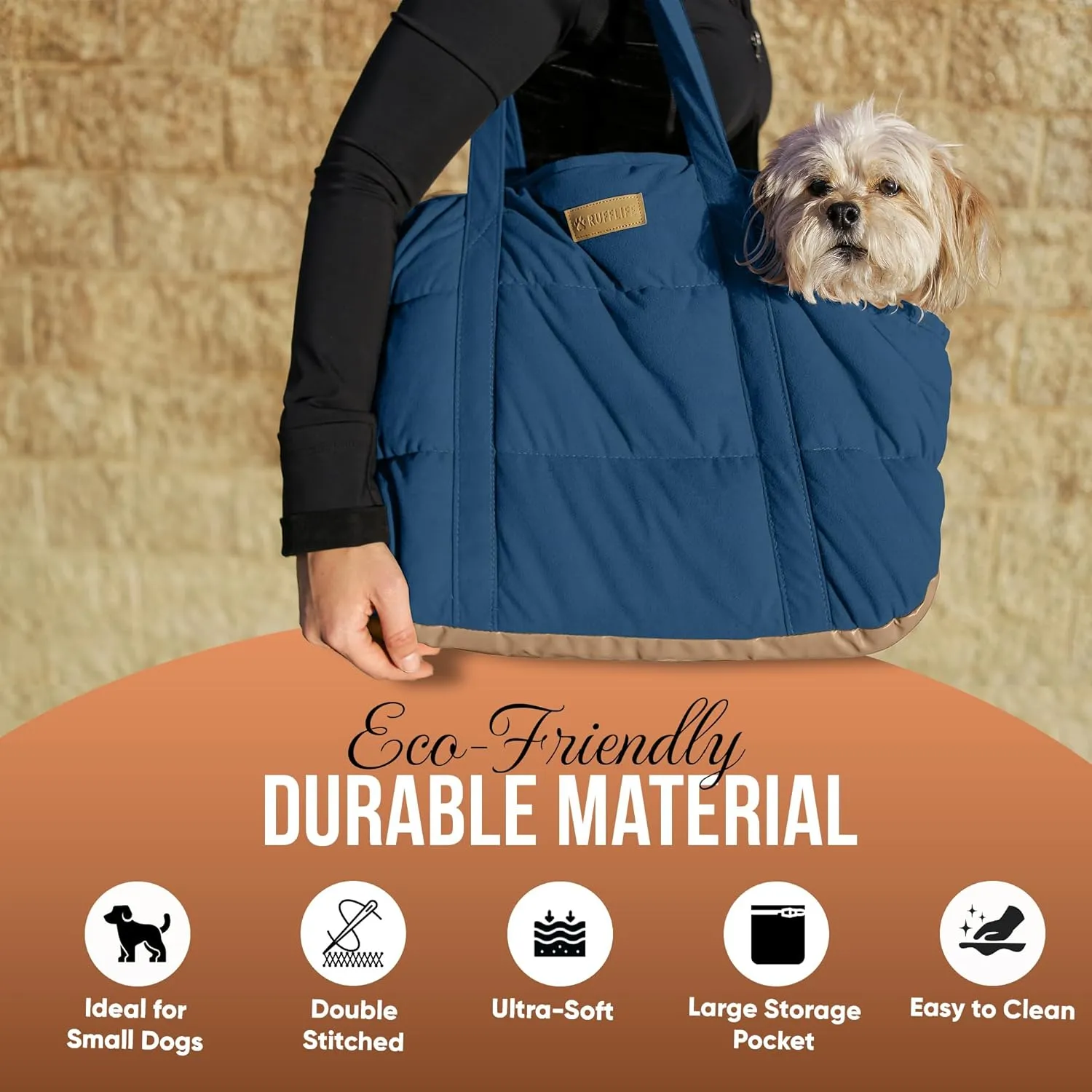 Cozy Plush Dog Purse Carrier for Small Dogs - Dog Carrier Purse with Secure Harness Clip, Dog Tote Bag for Small Dogs and Puppies - Dark Blue
