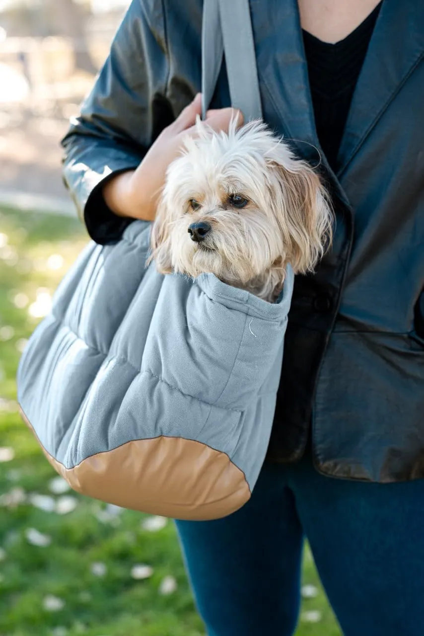 Cozy Plush Dog Purse Carrier for Small Dogs - Dog Carrier Purse with Secure Harness Clip, Dog Tote Bag for Small Dogs and Puppies - Light Blue