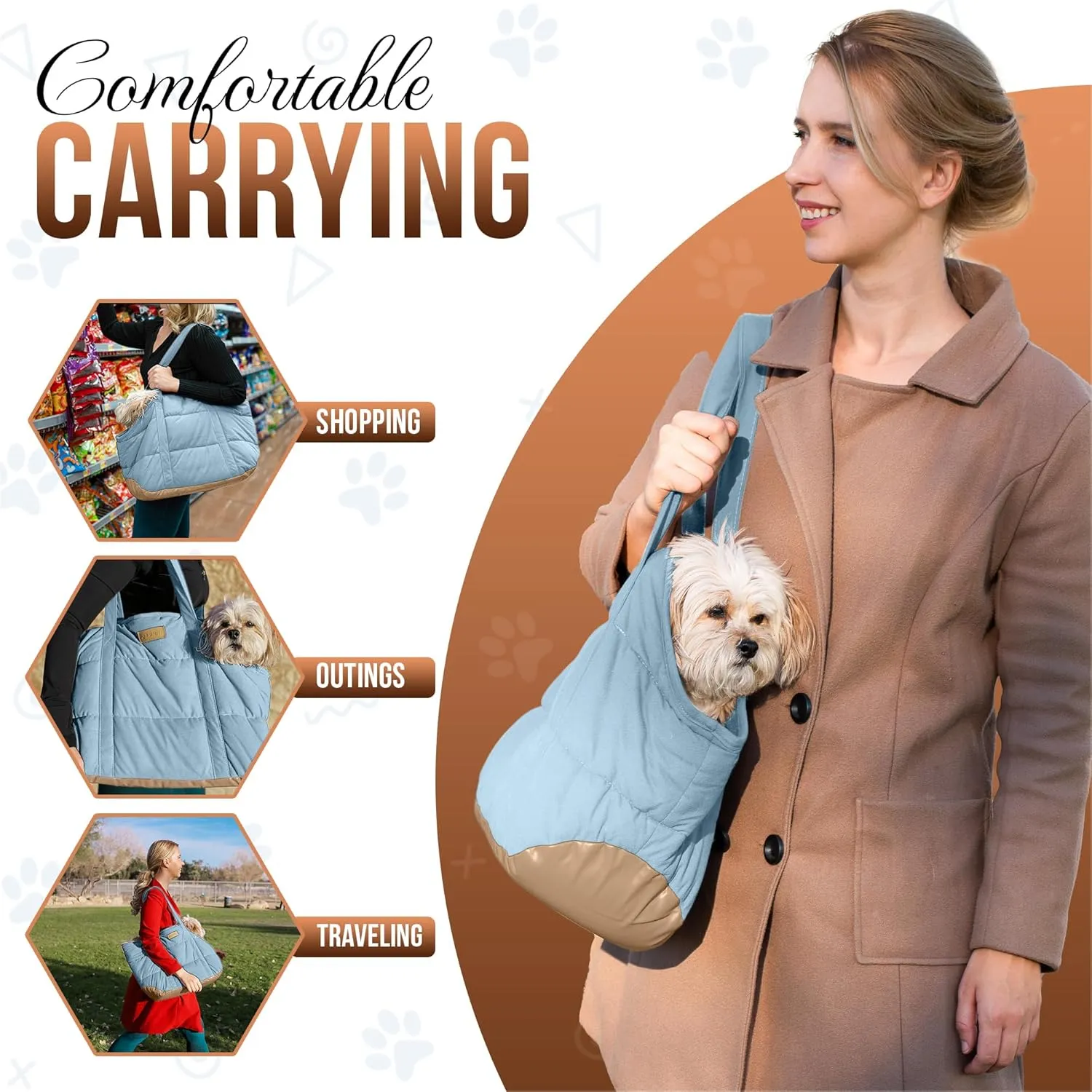 Cozy Plush Dog Purse Carrier for Small Dogs - Dog Carrier Purse with Secure Harness Clip, Dog Tote Bag for Small Dogs and Puppies - Light Blue