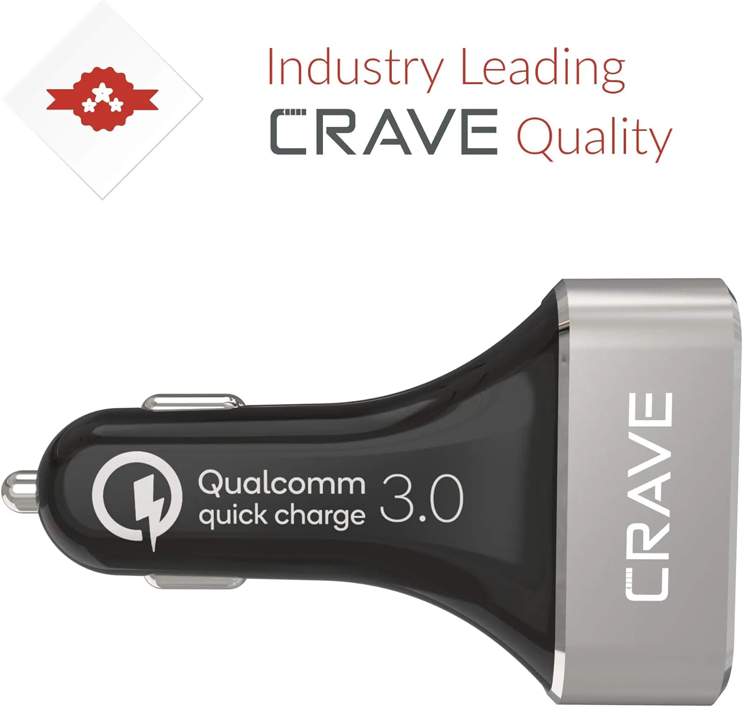 Crave CarHub 54W 4 Port USB Car Charger, Qualcomm Quick Charge 3.0 - Black
