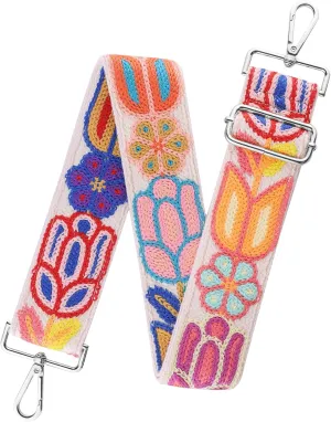 Crochet Flower Purse Straps Silver Hardware,2" Wide Bag Strap Replacement for Crossbody Adjustable