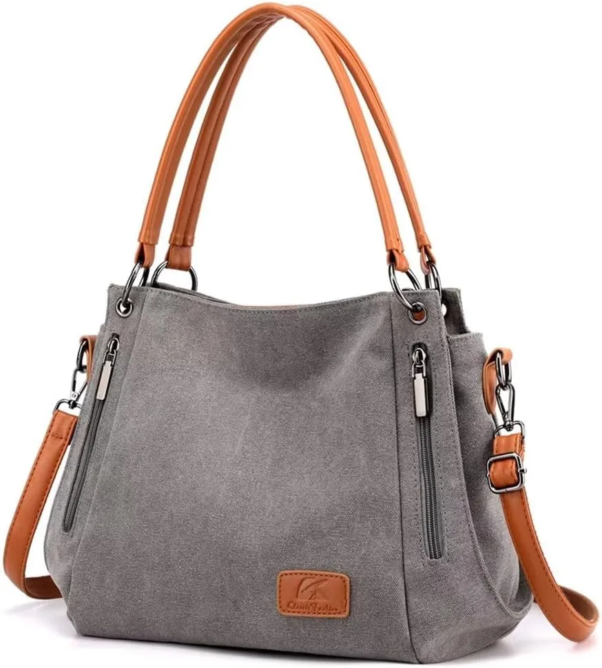 Crossbody Bag for Women Canvas Work Tote Purse Minimalist Multi-Pocket Shoulder Handbag Cloth Hobo Top Handle Satchel