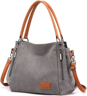 Crossbody Bag for Women Canvas Work Tote Purse Minimalist Multi-Pocket Shoulder Handbag Cloth Hobo Top Handle Satchel