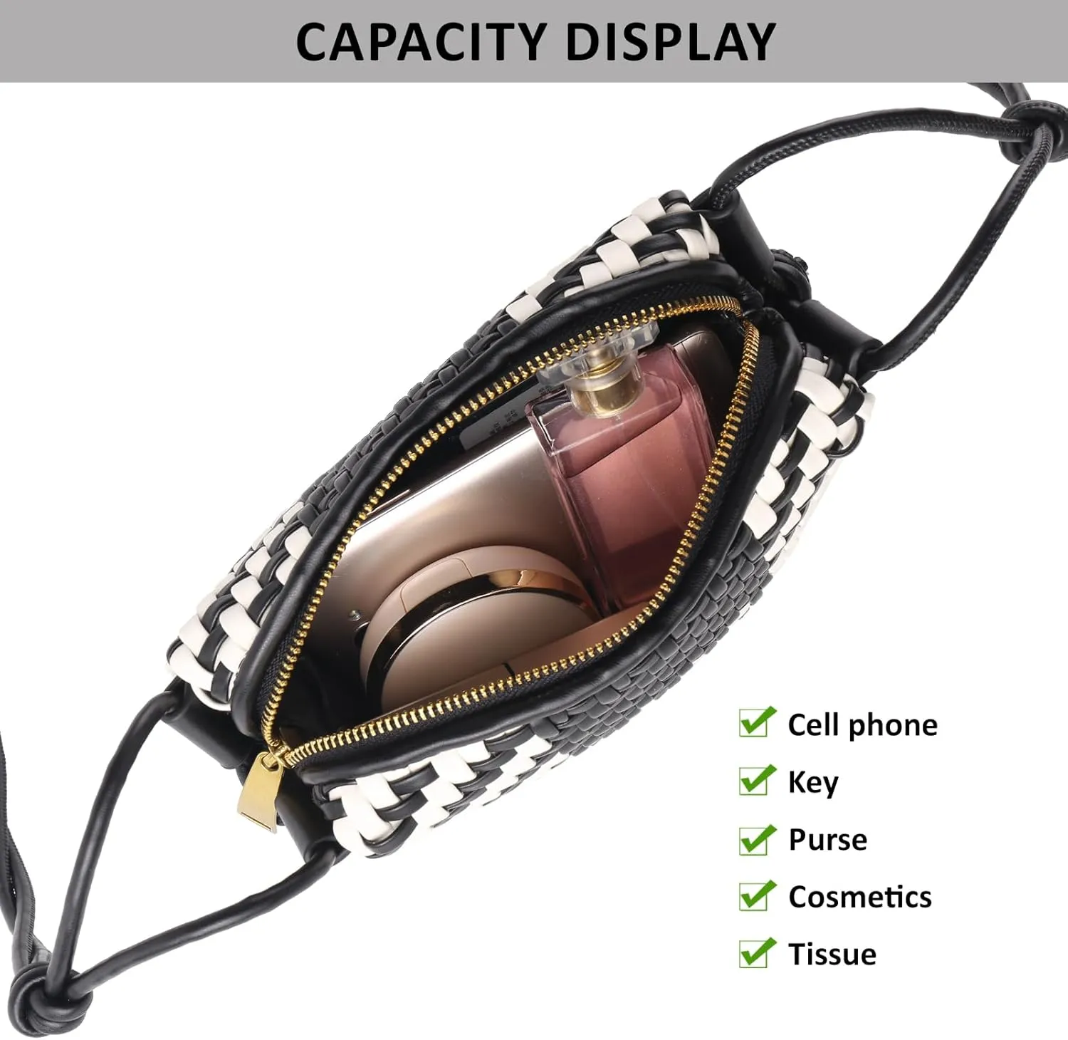 Crossbody Bag for Women Trendy Woven Purse Vegan Leather Small Shoulder Handbags with Strap