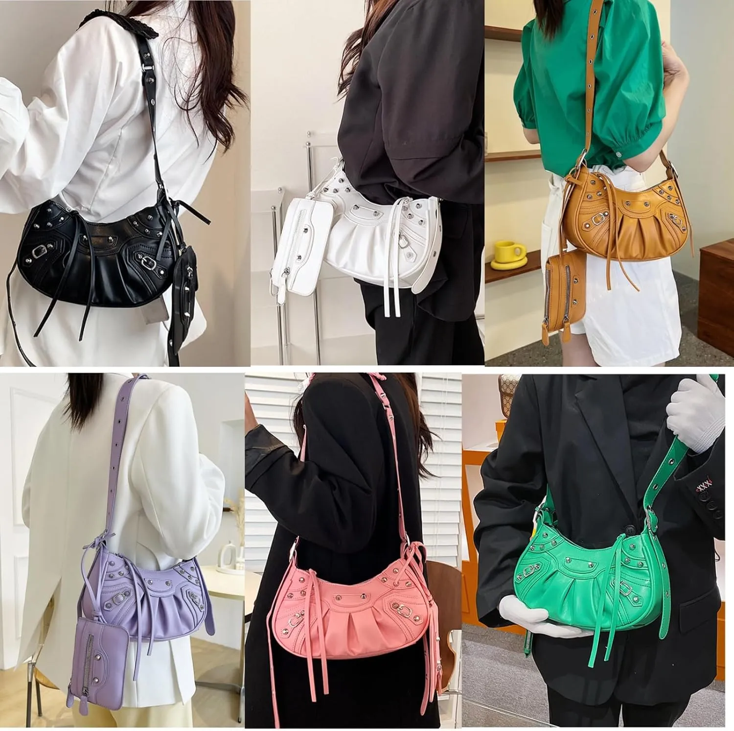 Crossbody Bags For Women 2 Set with Small Purse Rivet Shoulder Bag Adjustable Strap PU Leather Trendy Handbags