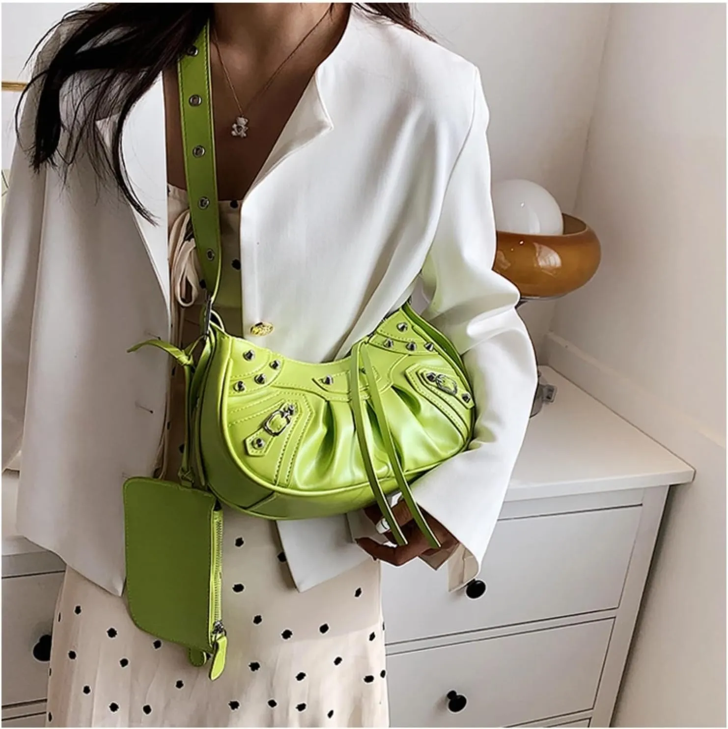 Crossbody Bags For Women 2 Set with Small Purse Rivet Shoulder Bag Adjustable Strap PU Leather Trendy Handbags