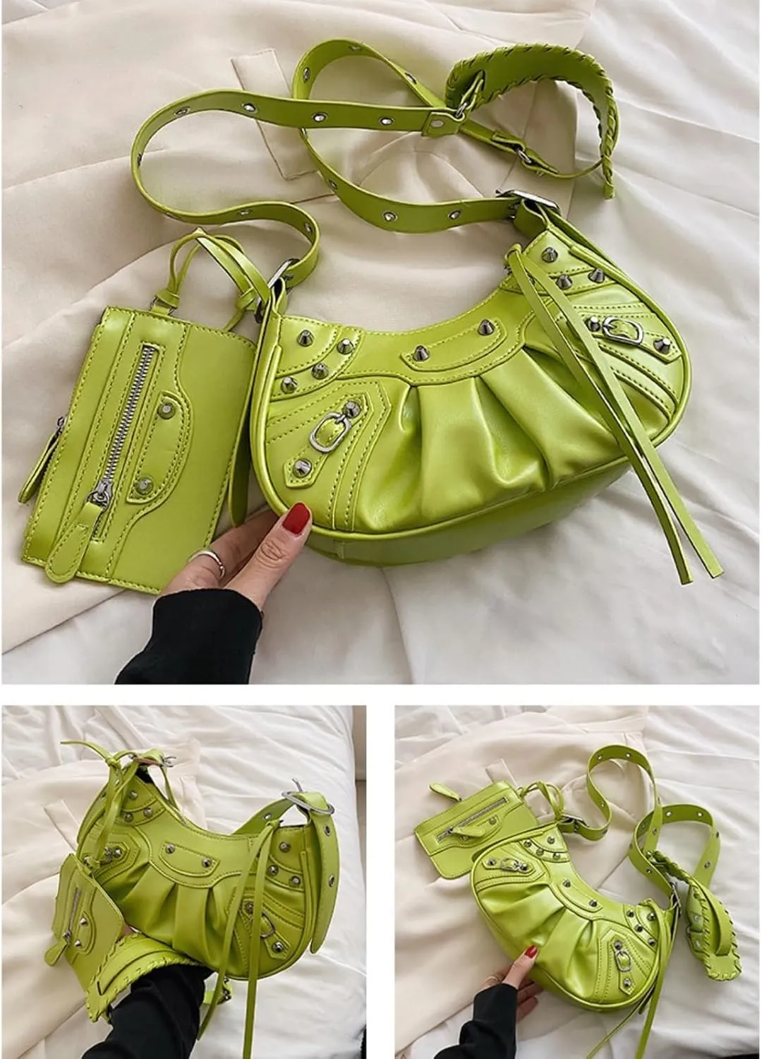 Crossbody Bags For Women 2 Set with Small Purse Rivet Shoulder Bag Adjustable Strap PU Leather Trendy Handbags
