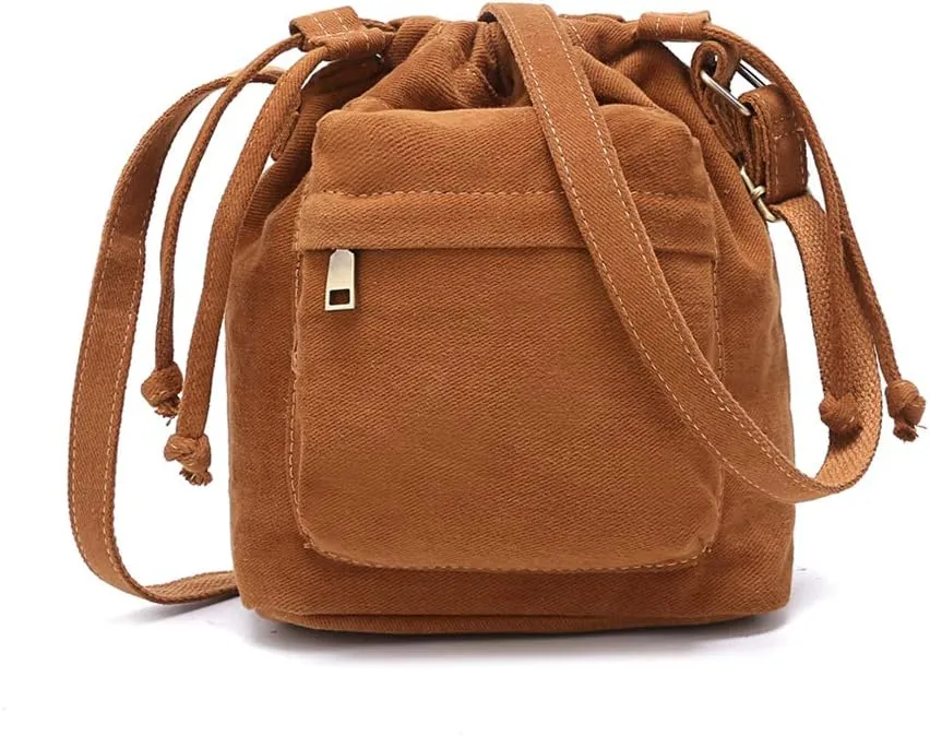 Crossbody Bags for Women Small Canvas Drawstring Bucket Purse Cute Little Boho Bag