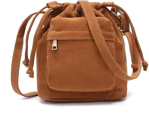 Crossbody Bags for Women Small Canvas Drawstring Bucket Purse Cute Little Boho Bag