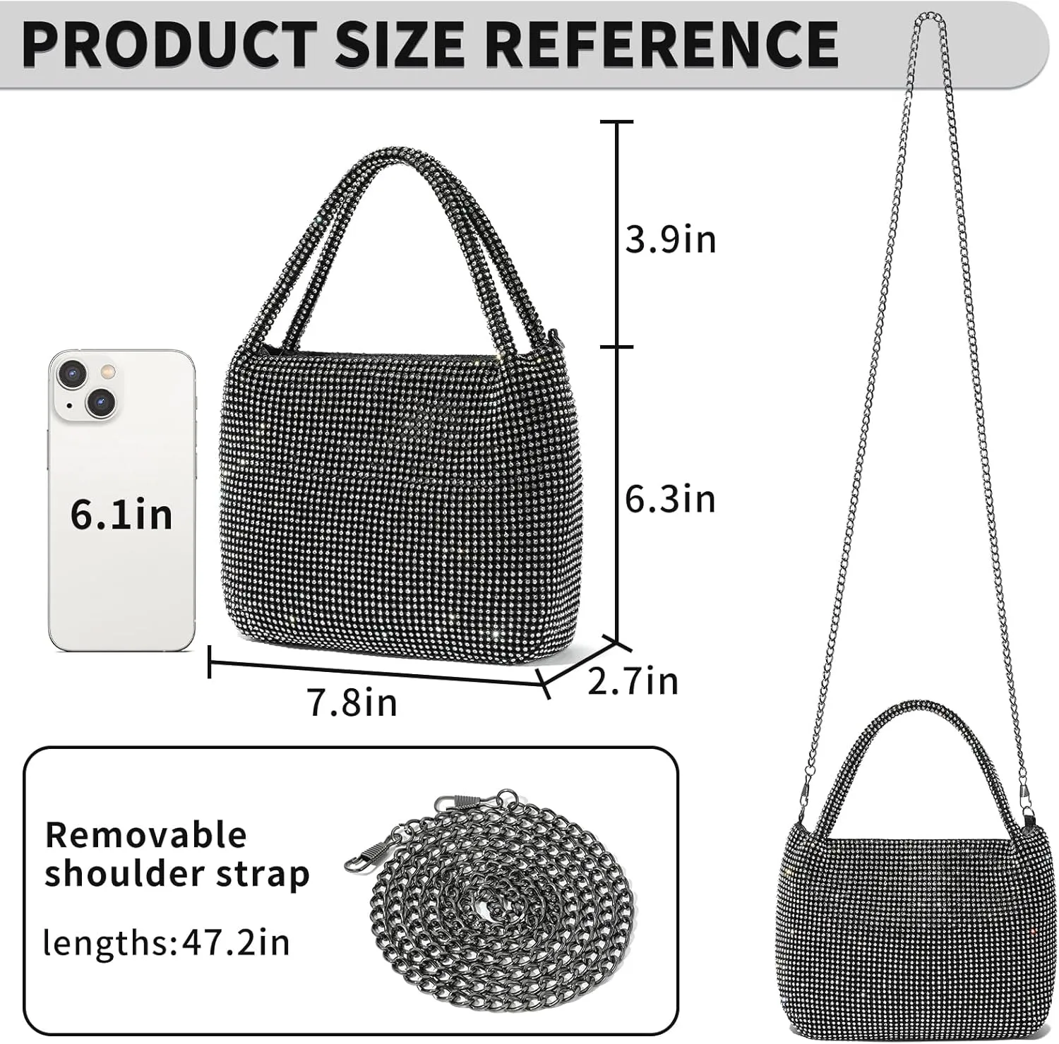 Crystals Sparkly Rhinestone Clutch Crossbody Purse - Evening Bags For Women for Weddings, Proms, and Parties