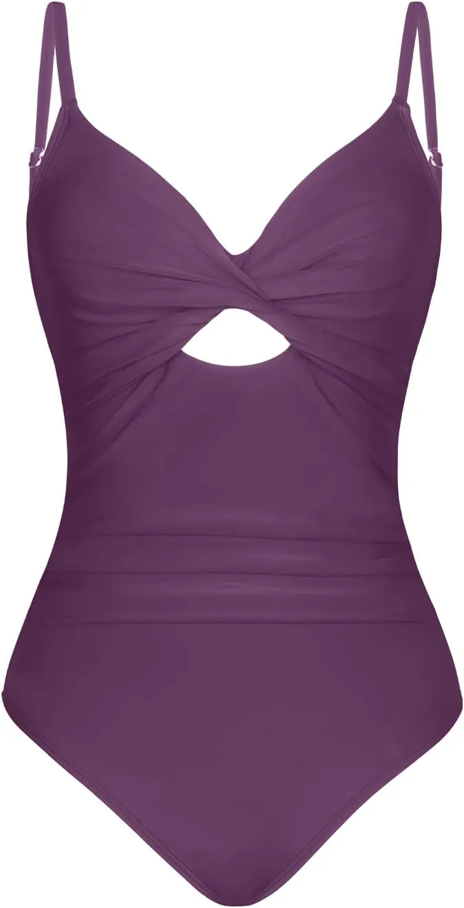 CUPSHE One Piece Swimsuit for Women Bathing Suits Twist Front Cutout Adjustable Straps Ruched Swimwear