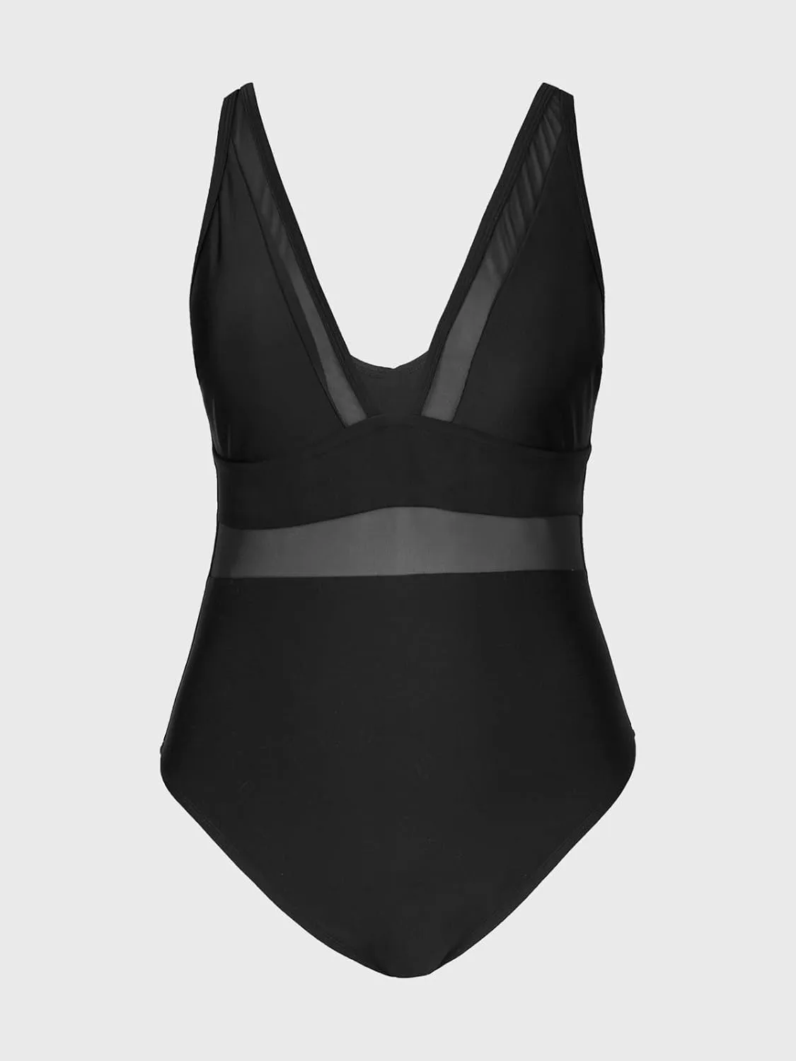 CUPSHE Women Plus Size One Piece Swimsuit V Neck Mesh Sheer Tummy Control Bathing Suit with Adjustable Wide Straps