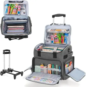 CURMIO Rolling Scrapbook Tote with Wheel, Craft Storage Bag with Expandable File Organizer for Scrapbook Supplies, Albums, Gray (Bag Only)