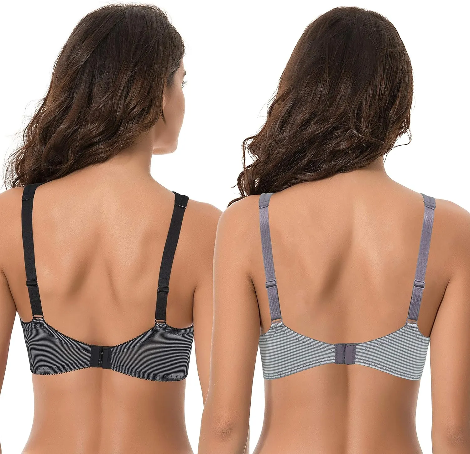 Curve Muse Women's Plus Size Unlined Underwire Lace Bra with Cushion Straps-2PK