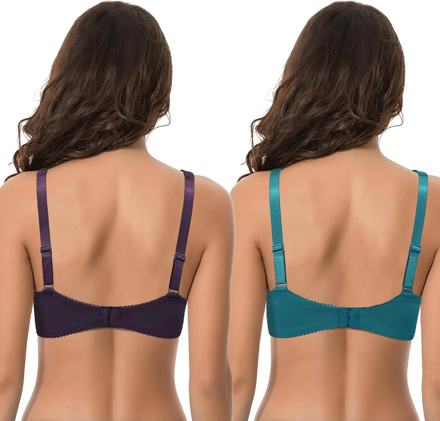 Curve Muse Women's Plus Size Unlined Underwire Lace Bra with Cushion Straps-2PK