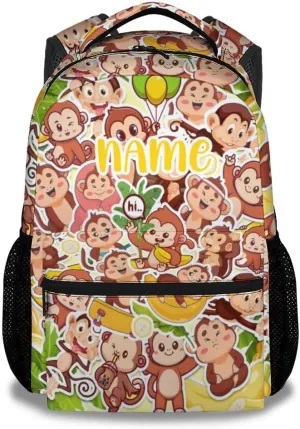 Custom Monkey Backpack for Girls & Boys, 16 Inch Monkeys Print Backpacks for School, Cute Lightweight Bookbag for Kids