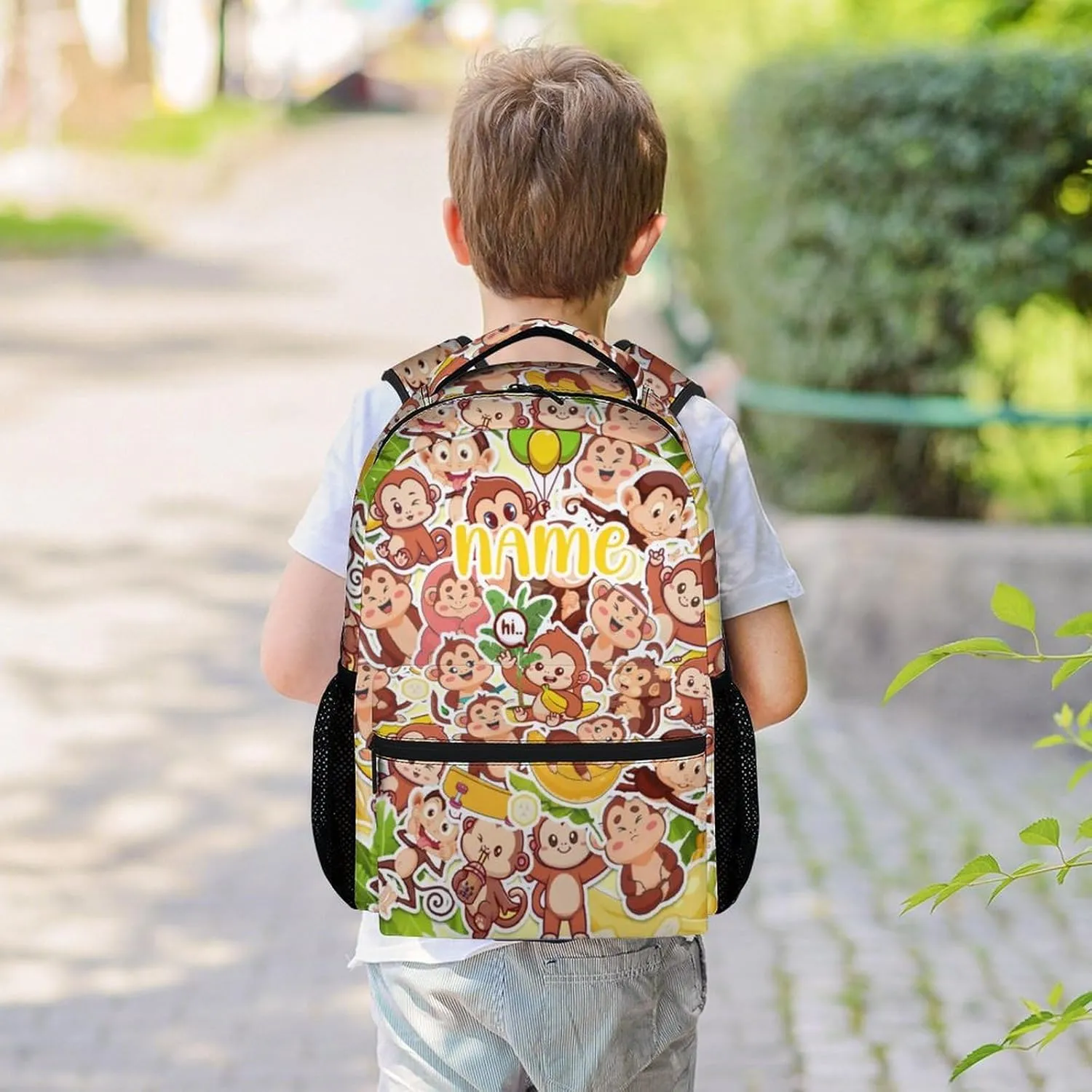 Custom Monkey Backpack for Girls & Boys, 16 Inch Monkeys Print Backpacks for School, Cute Lightweight Bookbag for Kids