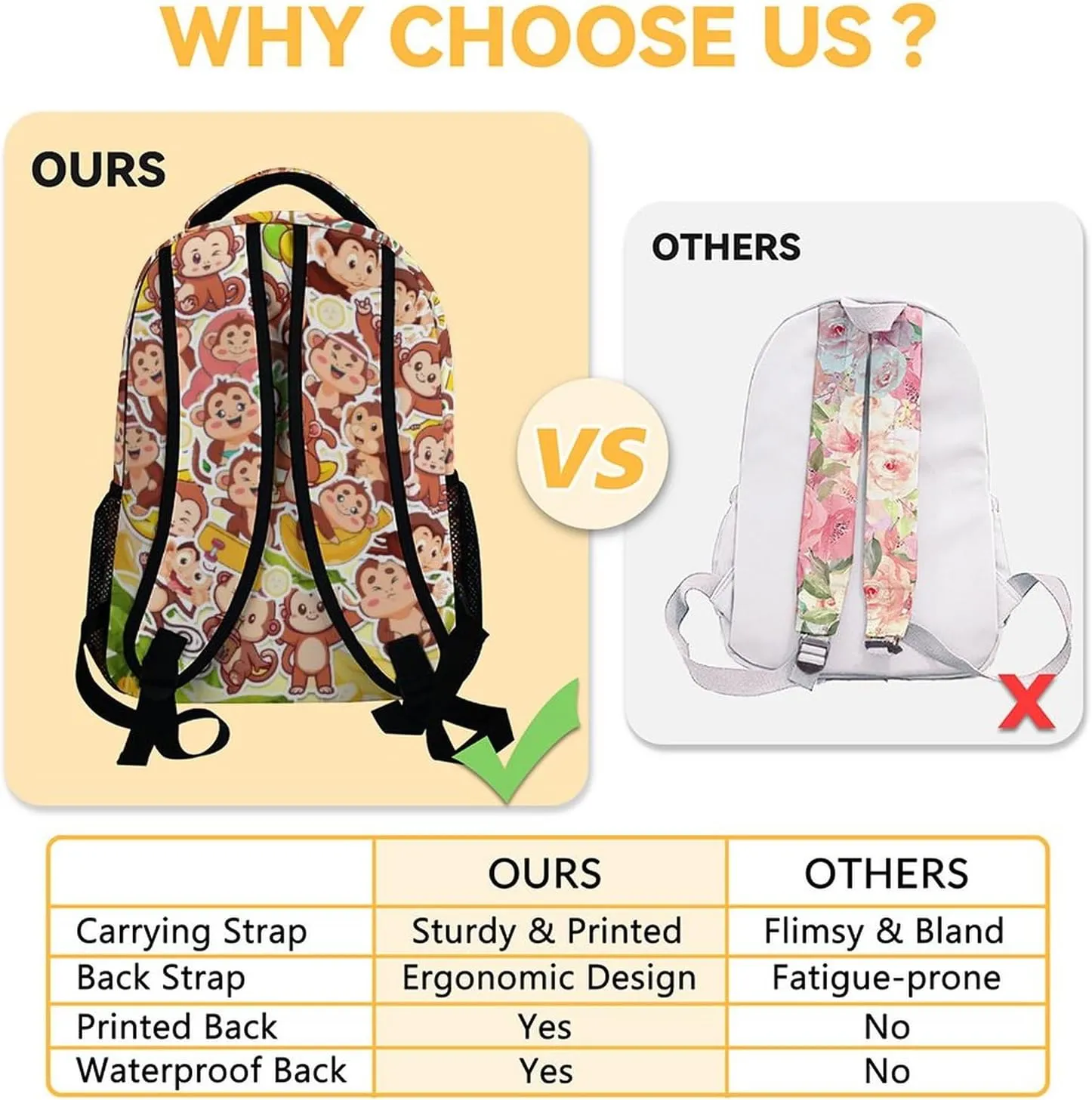 Custom Monkey Backpack for Girls & Boys, 16 Inch Monkeys Print Backpacks for School, Cute Lightweight Bookbag for Kids