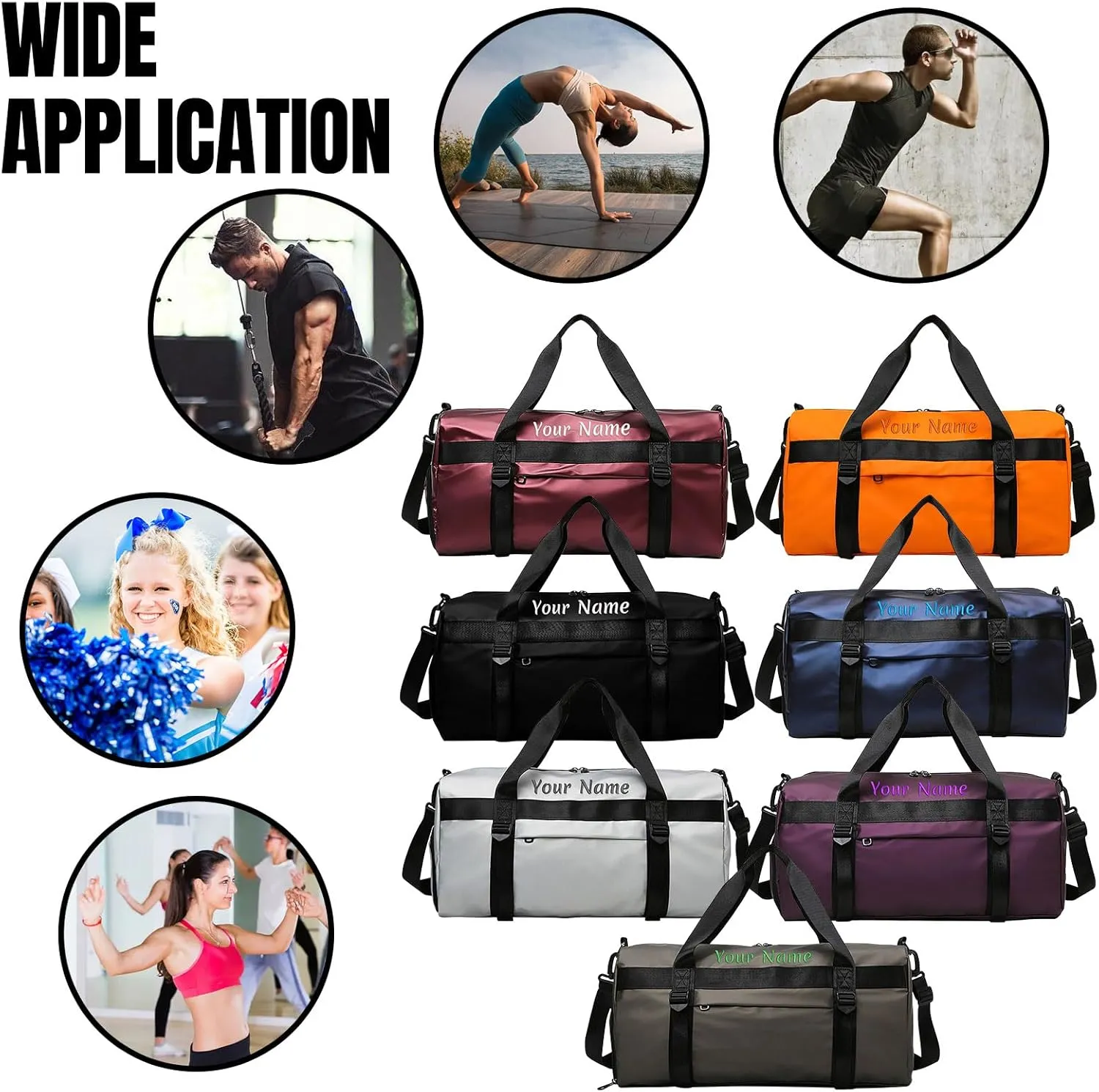 Customizable Sports Duffel Bag with Embroidery Option - 7 Color Reversible Travel and Gym Bag with Wet Bag and Shoe Compartment (19.7x9.8x9.8 in)