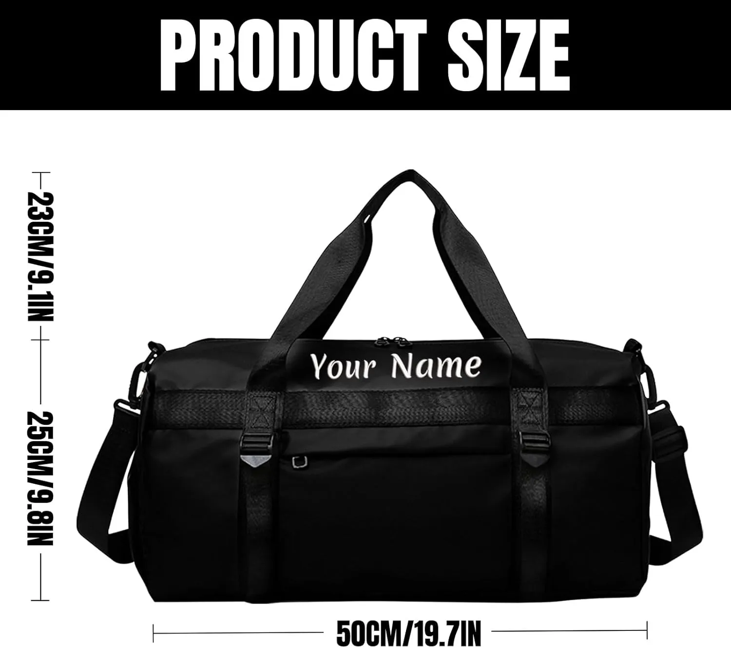 Customizable Sports Duffel Bag with Embroidery Option - 7 Color Reversible Travel and Gym Bag with Wet Bag and Shoe Compartment (19.7x9.8x9.8 in)