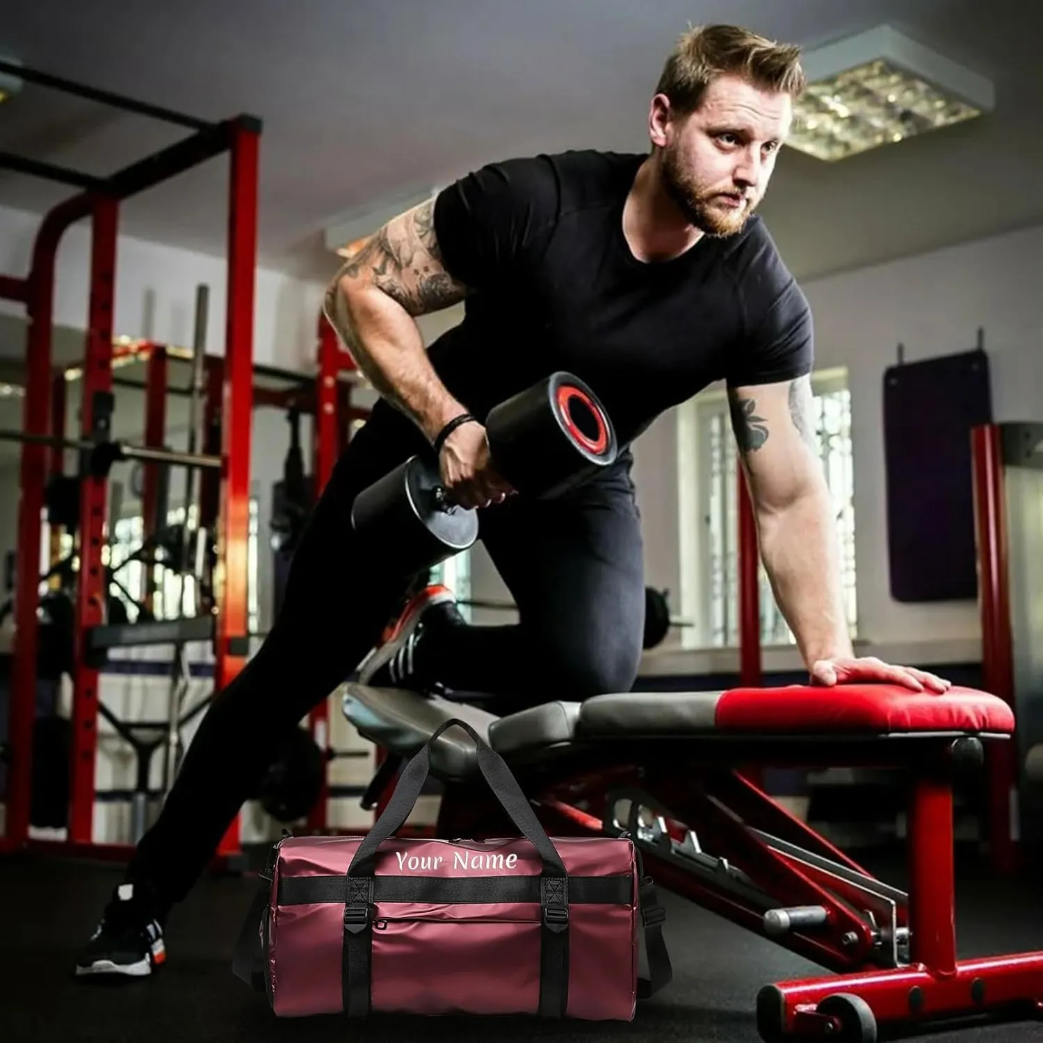 Customizable Sports Duffel Bag with Embroidery Option - 7 Color Reversible Travel and Gym Bag with Wet Bag and Shoe Compartment (19.7x9.8x9.8 in)
