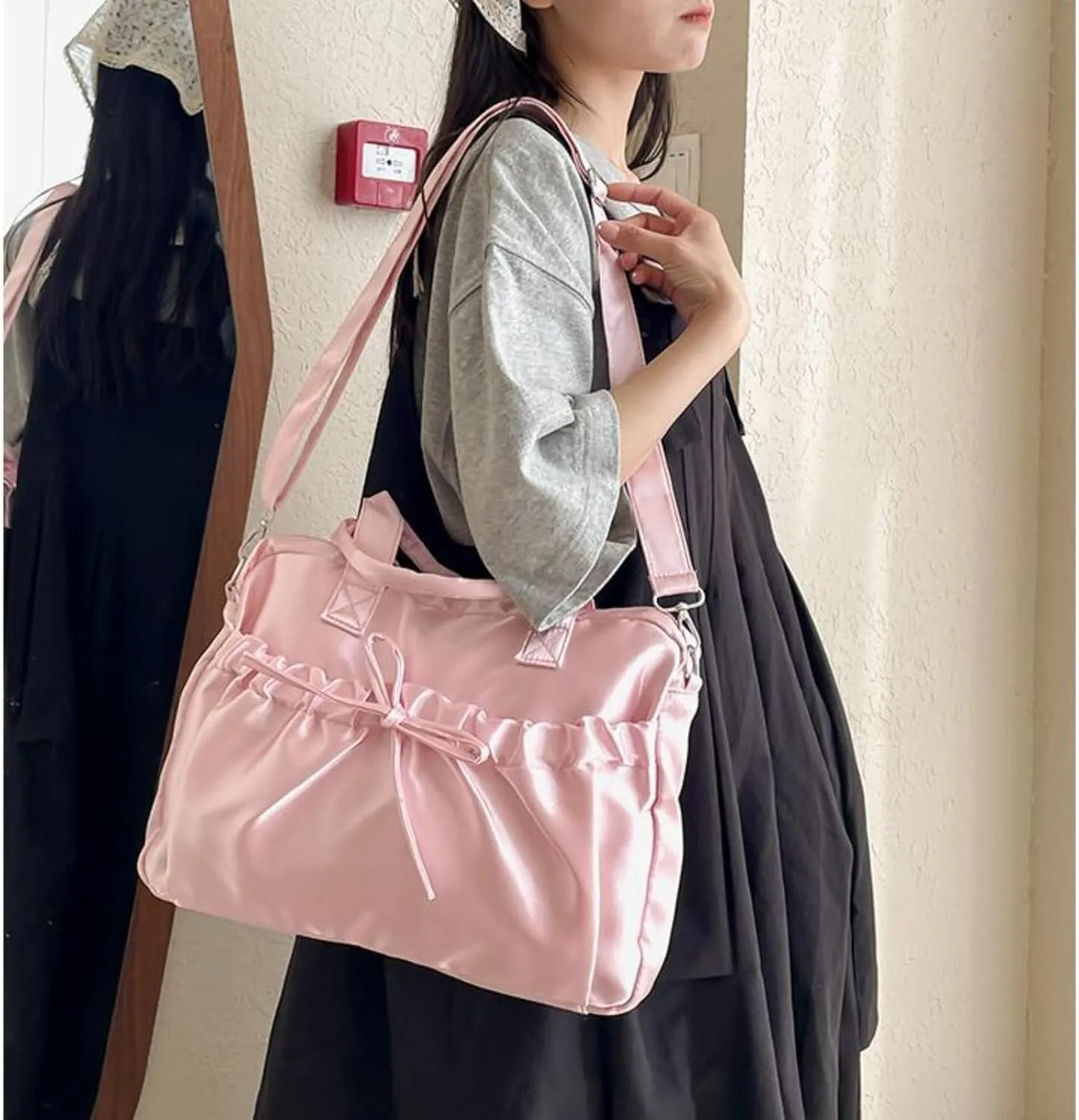 Cute BowTote Bag Kwaii Shoulder Bags Aesthetic Satin Handmade Purse Y2K Butterfly Shoujo Totebags