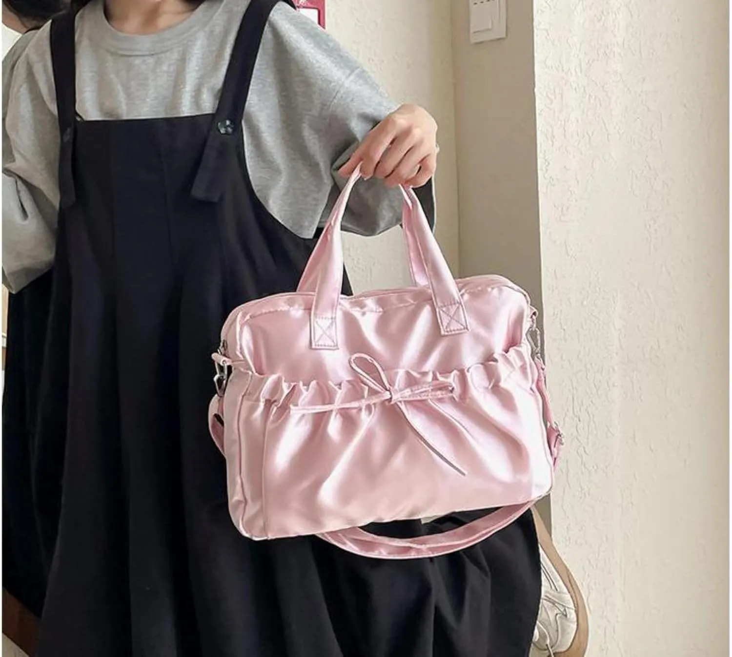 Cute BowTote Bag Kwaii Shoulder Bags Aesthetic Satin Handmade Purse Y2K Butterfly Shoujo Totebags