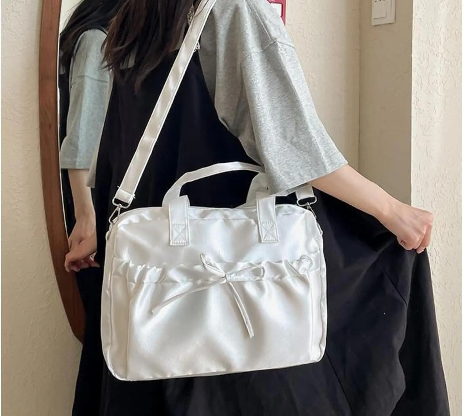 Cute BowTote Bag Kwaii Shoulder Bags Aesthetic Satin Handmade Purse Y2K Butterfly Shoujo Totebags
