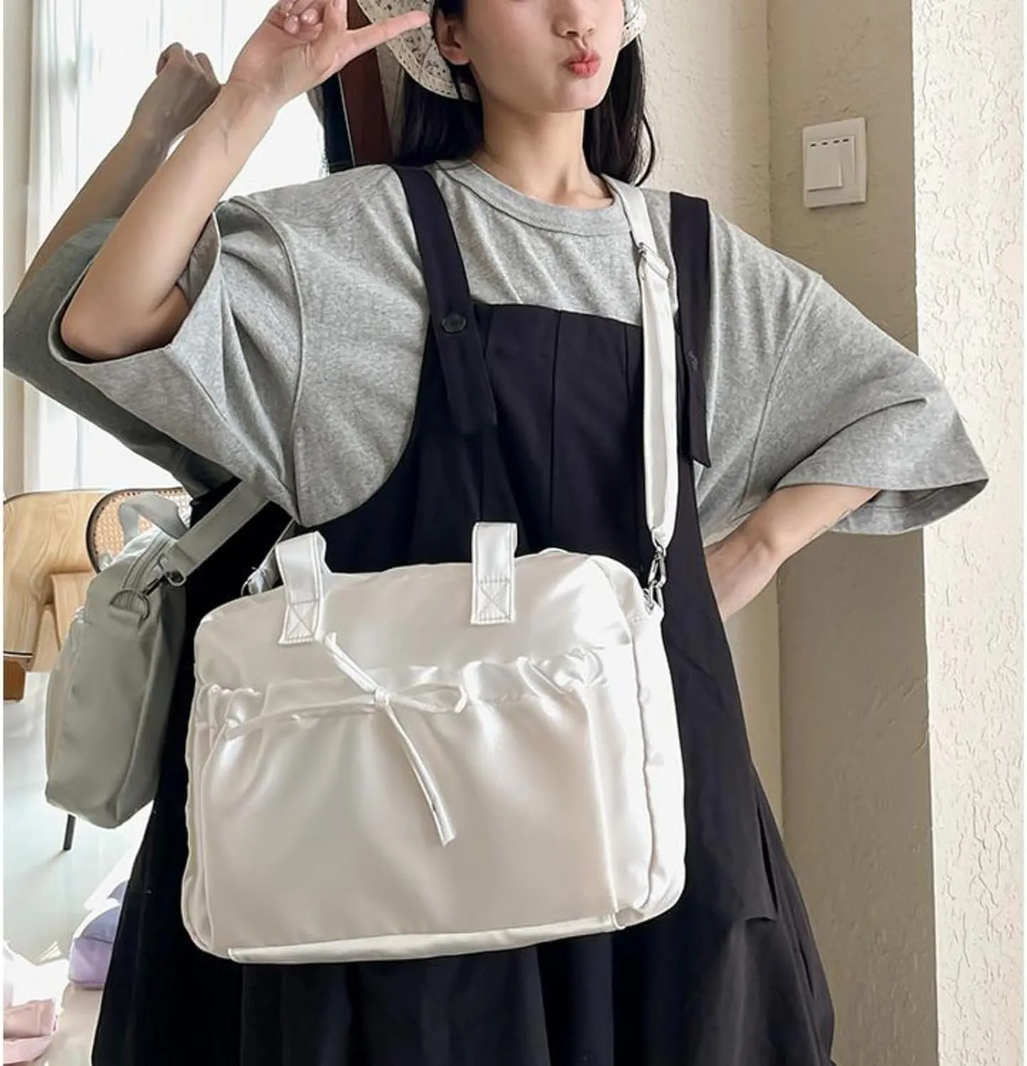 Cute BowTote Bag Kwaii Shoulder Bags Aesthetic Satin Handmade Purse Y2K Butterfly Shoujo Totebags