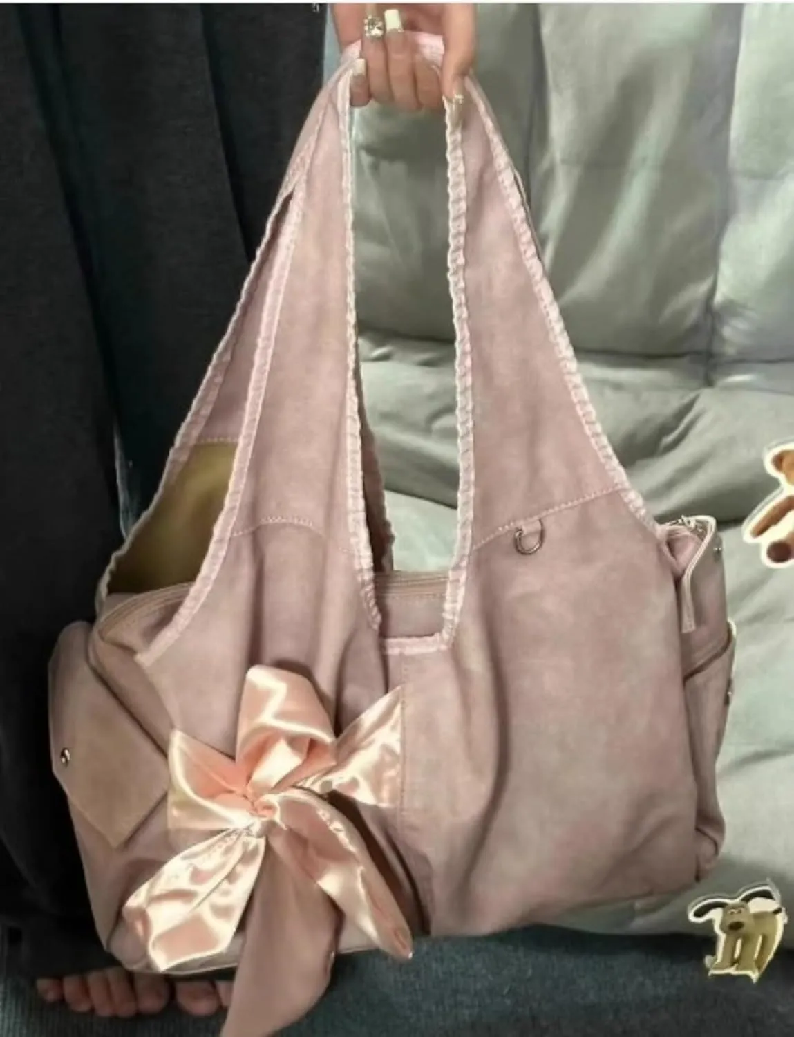 Cute BowTote Bag Kwaii Shoulder Bags Aesthetic Satin Handmade Purse Y2K Butterfly Shoujo Totebags